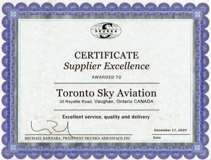 Certificate of excellence Skurka TSA