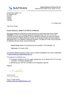 SAFRAN Contractor Repair Approval Letter